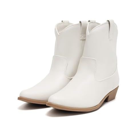 Colgo Women's Ankle Boots - Stylish Cowgirl Boots for Women, Western & Cowboy Boots, Comfortable Fashion Short Boots & Short Booties for Women(White, 11) Cover