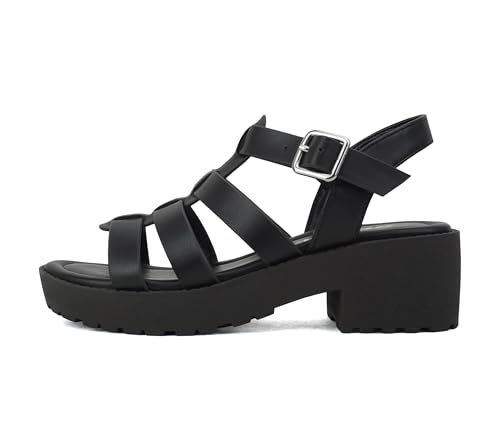 Soda “NEOLA-2” ~ Little Kids/Children/Girls Open Toe Ankle Strap Low Heel Lug Sole Fisherman Sandal