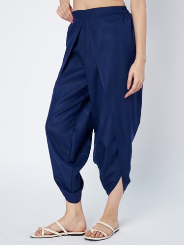 Image of 9rasa Women's Cotton Solid Harem Dhoti Pants for Casual FusionWear Workwear