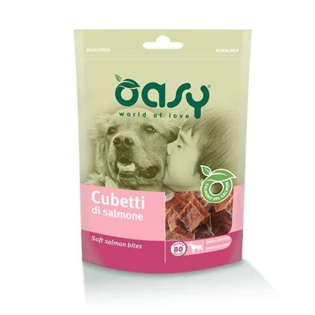 Oasy Snack Per Cani CUBETTI di SALMONE - OFFERTA - 3 Buste da 80 gr