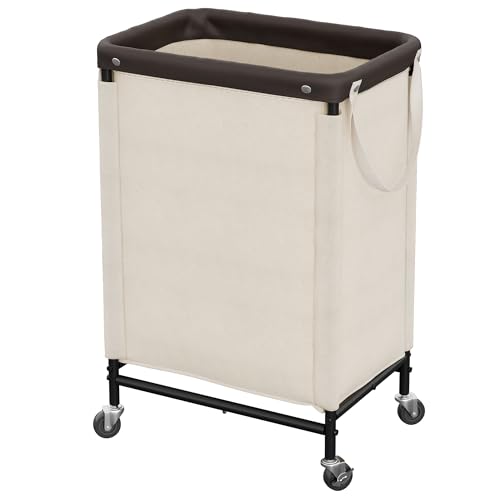 StorageWorks Laundry Hamper, 90L Rolling Laundry Sorter Cart with Removable and Washable Liner Bag, Clothes Hamper with Wheels and Handle for Laundry Room and Bedroom, Beige