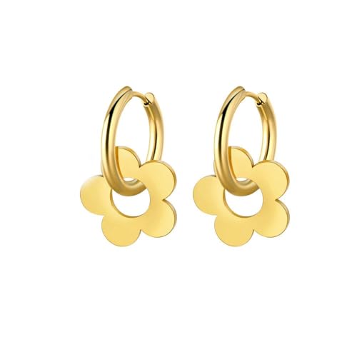 Pendientes de aro de flores dorados JYDMS en acero inoxidable de estilo bohemio
