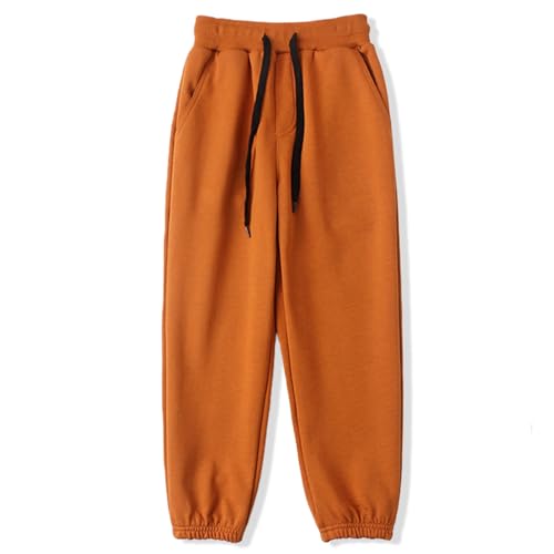 BINIDUCKLING Boys Girls Plain Joggers, Drawstring Tracksuit Bottoms Classic Elasticated Cuff Jogging Pants Kids Casual School Trousers for PE Sports and Games (Brown,160/13-14Years)