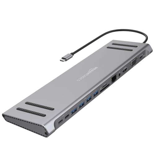 Image of Amazon Basics 13-in-1 USB-C Hub Docking Station with HDMI, VGA, PD 3.0, 4 USB Ports, 2 USB-C Ports, 10 /100M Gigabit Ethernet, and Laptop Stand for MacBook, iPad, Surface Pro, and Windows Laptops