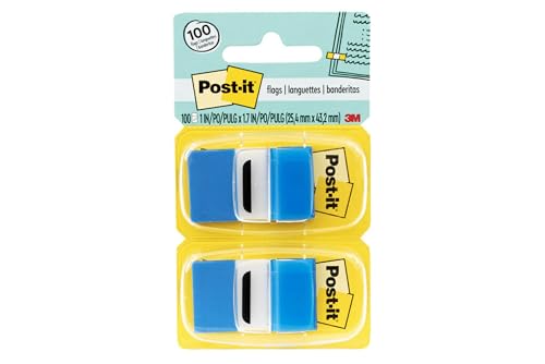 Post-it Flags Value Pack, 50/Dispenser, 12 Dispensers/Pack, 1 in Wide, Blue (680-BE12)