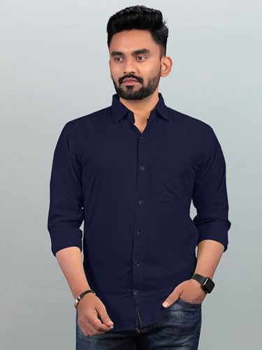 Image of Men Regular Fit Solid Spread Collar Casual Shirt