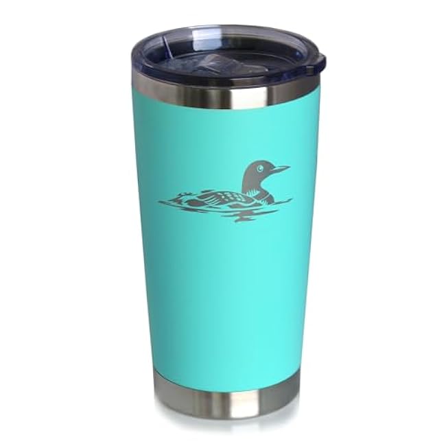 Bevvee Loon - Insulated Coffee Tumbler Cup with Sliding Lid - Stainless Steel Travel Mug - Loon Gifts for Women and Men - Teal