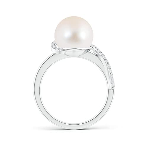 Angara Freshwater Pearl Solitaire Ring for Women | Round Freshwater Cultured Pearl Diamond Swirl Ring in 14K Solid Gold/Platinum | June Birthday, Anniversary, Gemstone Jewellery Gift2