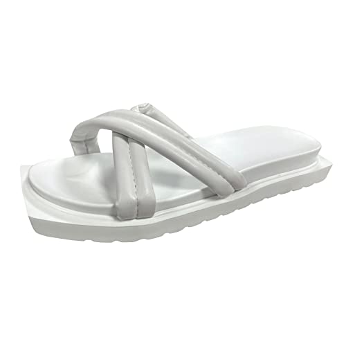 Pantoufles épaisses en cuir blanc pour femme avec sangle croisée en taille 37.5 EU