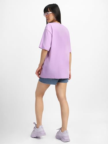 Image of JUNEBERRY Pure Cotton Oversized Baggy Fit Round Neck Drop Shoulder Swan White Back Graphic Printed T-Shirt for Women /Girls