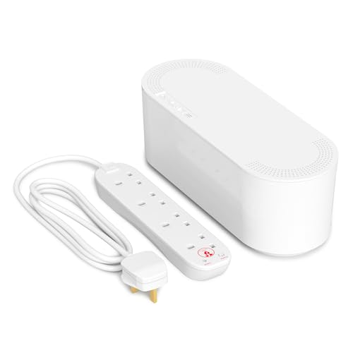 Gestion des câbles TV et bureau grâce au boîtier D-Line parasurtenseur 4 prises blanc