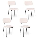 COSTWAY Set di 4 Sedie da Pranzo, Sedie da Cucina in Tessuto Lino con Gambe in Metallo, Sedile Imbottito in Cotone e Schienale Curvo, Sedia senza Braccioli per Sala da Pranzo, Soggiorno e Ufficio