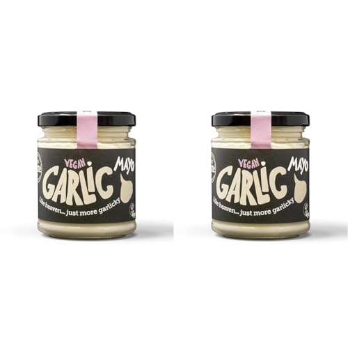 BeSaucy - Garlic Mayonnaise, Works Great as a Spread, Dip, Stirred Through Mash or Partnered with Pasta and Pizza Crusts, Produced in the UK & Vegan Friendly, 180g Glass Jar (Pack of 2)