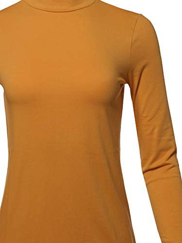 Basic Solid Soft Cotton Long Sleeve Mock Neck Top Shirts Desert Mustard Size 3XL