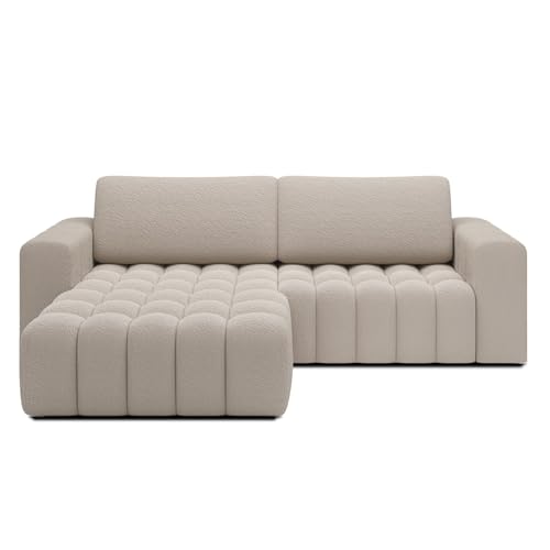 INTENSE DECO Canapé d'angle Gauche Convertible Clovis Bouclette Beige
