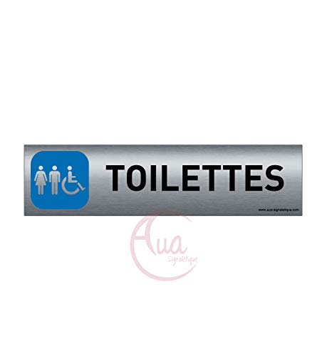 AUA SIGNALETIQUE - Plaque de porte Aluminium brossé imprimé AluSign - 200x50 mm - Double Face adhésif au dos - Impression UV directement sur l'aluminium (Pas de...
