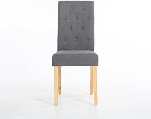 Set of 2 Premium Linen Fabric Dining Chairs Scroll High Back Dark Grey