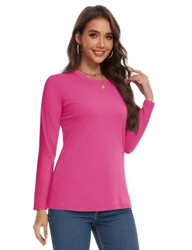 Image of YUCOLEN Long Sleeve Shirts for Women Cotton Crew Neck Casual Tops Fall