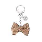 Bestleey Crystal Large Bow Keychain Cute Butterfly Bag Car Pendant Keychain Luxury Trendy Big Bow Jewelry for Women (Khaki)