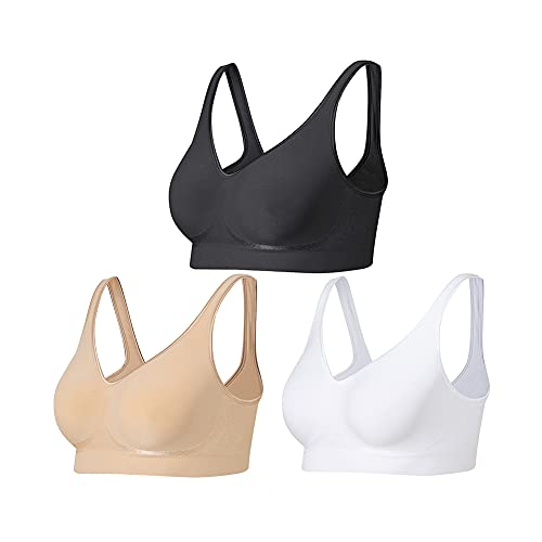 Lemef Reggiseni per le donne senza ferretto reggiseni senza ferretto con taglie intelligenti confortevoli reggiseni senza fili senza imbottitura, Nero, beige, bianco, L