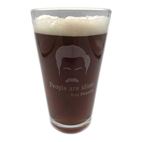 PEOPLE ARE IDIOTS Laser Engraved Beer Pint Glass Party Ron Swanson Parks and Rec Quote Gift Beer