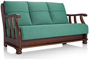 Zikra Three Seater Sofa (Natural Finish, Green)