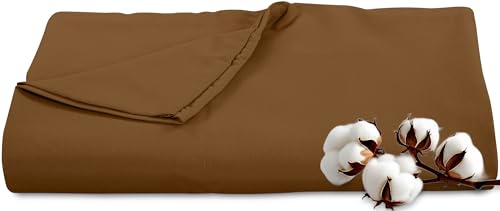 Image of Royale Linens 300 Thread Count 100% Long Staple Combed Cotton Flat Sheet - Super Soft - Top Sheets - King Flat Sheet Sold Separately - Breathable, Cool & Crisp Percale Sheets Only (King, Chocolate)