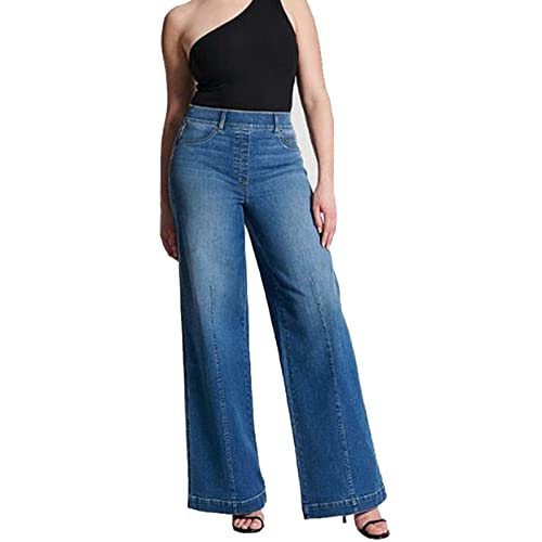 FOKFO Oprah Favorite Jeans, Seamed Front Wide Leg Jeans Elas...