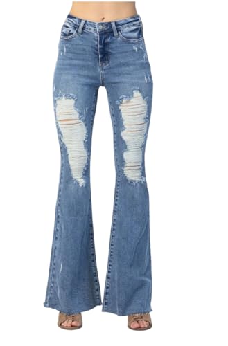 Judy Blue High Rise Heavy Distressed Flares2