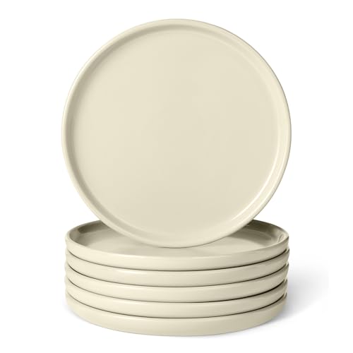 Amazon Basics Glasierte Steingut-Vorspeisenteller 6-Teiliges Set 14cm Mikrowellen- und Spülmaschinenfest Elfenbeinfarben