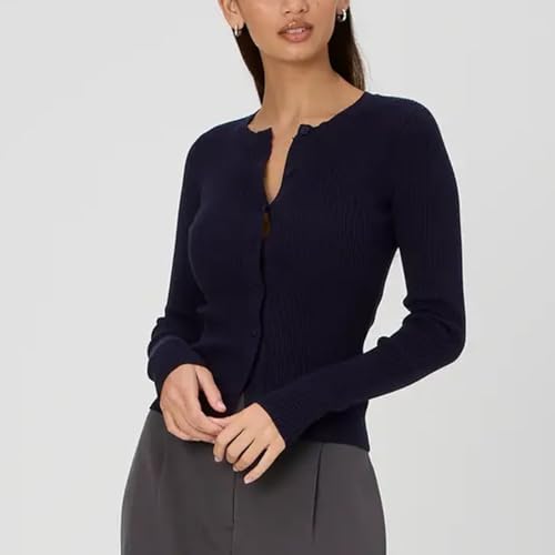 Women Slim Fit Button Up Crop Cardigan Y2K Lightweight Ribbed Knit Sweater Fall Going Out Tops2