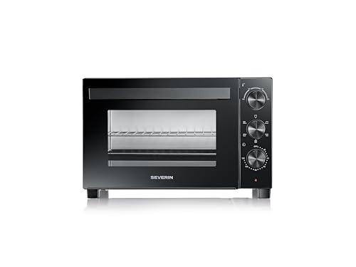 Severin Horno tostador con convección, con asador para carne, horno de convección versátil, capacidad de 30 litros, horno de sobremesa, 100-230 °C, temporizador de 120 minutos, 1600 W, negro, TO 9020