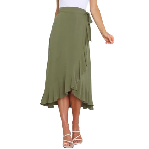 Women's High Low Casual Slit Wrap Asymmetrical Skirt - Solid