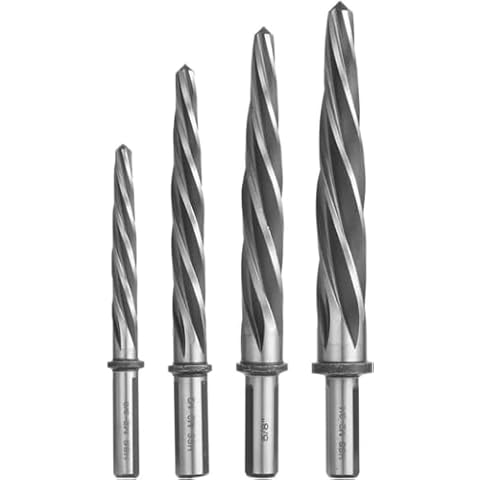 Homaisson 4 PCS Taper Reamers, 3/8", 1/2", 5/8", 3/4" M2 HSS Chucking Reamers, Taper Bridge Reamer with 5 Spiral Flutes, Bridge Steel Reamers to Align Existing Hole and Enlarge Hole Cover