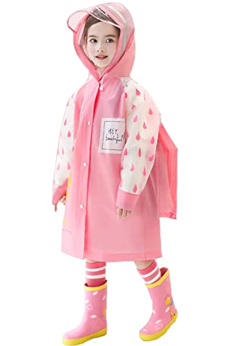 Luckism Regenponcho Kinder Schulranzen Mädchen Regenmantel Wasserdicht Regencape Wandern mit Rucksack mit Ärmeln Mehrweg für Kinder L, Regenponcho - Rosa, 104-120 Cover