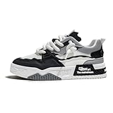 Yebonsho Mens Fashion Lace-Up Sneakers, Comfort Casual Walking Shoes, Faux Leather Platform Chunky Sneakers Tennis Shoes Black