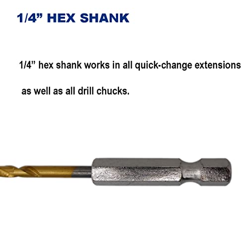 Pack Of 6, 1/8-Inch Titanium Nitride Coated Drill Bit, Hex Shank, Premium M2 High Speed Steel, For Metal, Plastic, Wood #TOP5