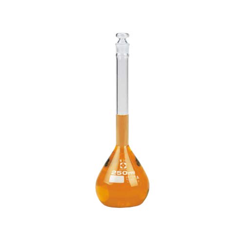 Vee Gee 2306A-25-6 Sibata Volumetric Flask, 25mL Capacity, Class A, 37 mm O.D. x 123 mm Height, Glass Stopper No. 9, ±0.02mL Tolerance