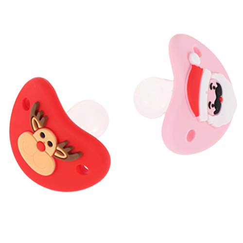 PRETYZOOM 2 pcs Christmas Infant Pacifier Silicone Baby Pacifier with Santa Claus Reindeer Pattern Newborn Infant Pacifier Christmas Party Favor Santa Reindeer