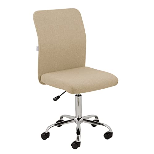 Baroni Home Silla de Oficina de Tela Giratoria de 360°, Silla Acolchada De Oficina con Altura Ajustable sin Reposabrazos, Asiento Ergonómico, Beige, 44x50x110 cm