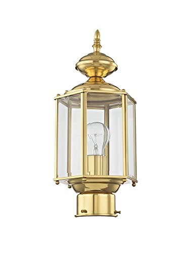 Image of Livex Lighting 2117-02 Post Light Fixture, Polished Brass | Clear Beveled Glass Shades