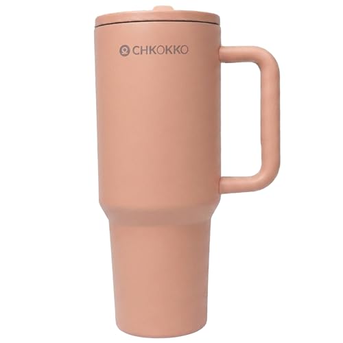 Image of CHKOKKO Stainless Steel Tumbler with Straw & Side Handle 1200ML Leak-Proof Travel Mug | Hot and Cold Double Insulated 1.2L Premium Water Bottle for Travel Gym & Office Use