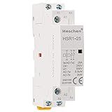 Peso neto: 118 g Heschen Contactor de CA doméstico HSR1-25 Ie 25A 2 polos Dos normalmente cerrados 24V Voltaje de bobina 35mm Montaje en carril DIN