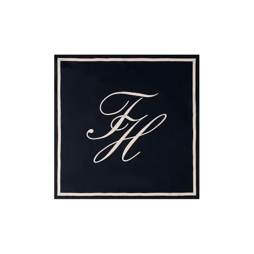 Tommy Hilfiger Damen Tuch Script aus Seide Blau (Space Blue/Soft Cream) Einheitsgröße