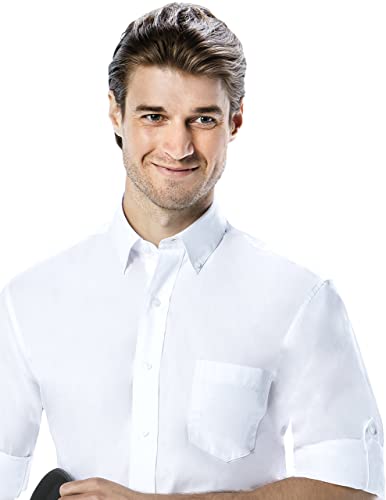 Luxe Microfiber Men’s Regular Fit Dress Shirt Rollup Or Long Sleeve Button Down Collar Pocket - Style Max White #TOP6