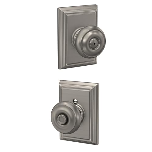 Image of Schlage F40 GEO 619 ADD Addison Door Knob with Addison Trim, Bed & Bath Privacy Lock, Satin Nickel