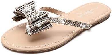 MACKIN J G504-1 Women's Flip Flops Rhinestones Bow Dress Sandals (6,Rose Gold)