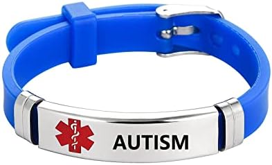 GMXLin Autism Engraved Medical Alert Silicone Sport Bracelet for Men Women Stainless Steel First Aid Health Monitoring Adjustable Emergency ID Wristband Identification Bracelets
