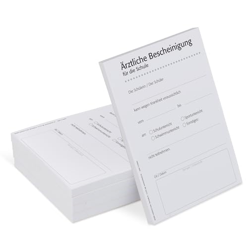 notizblock24 Schulbescheinigung für Ärzte, 5 Blöcke, je 50 Blatt, A6, für Ihren Praxisdrucker oder zur Handbeschriftung