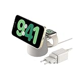 Belkin BoostCharge Pro Station de Recharge 2-en-1 avec Qi2, 15 W, Compatible MagSafe, pour iPhone 17, iPhone Air, Pixelsnap, Apple Watch, AirPods, Adaptateur Secteur Inclus - Beige